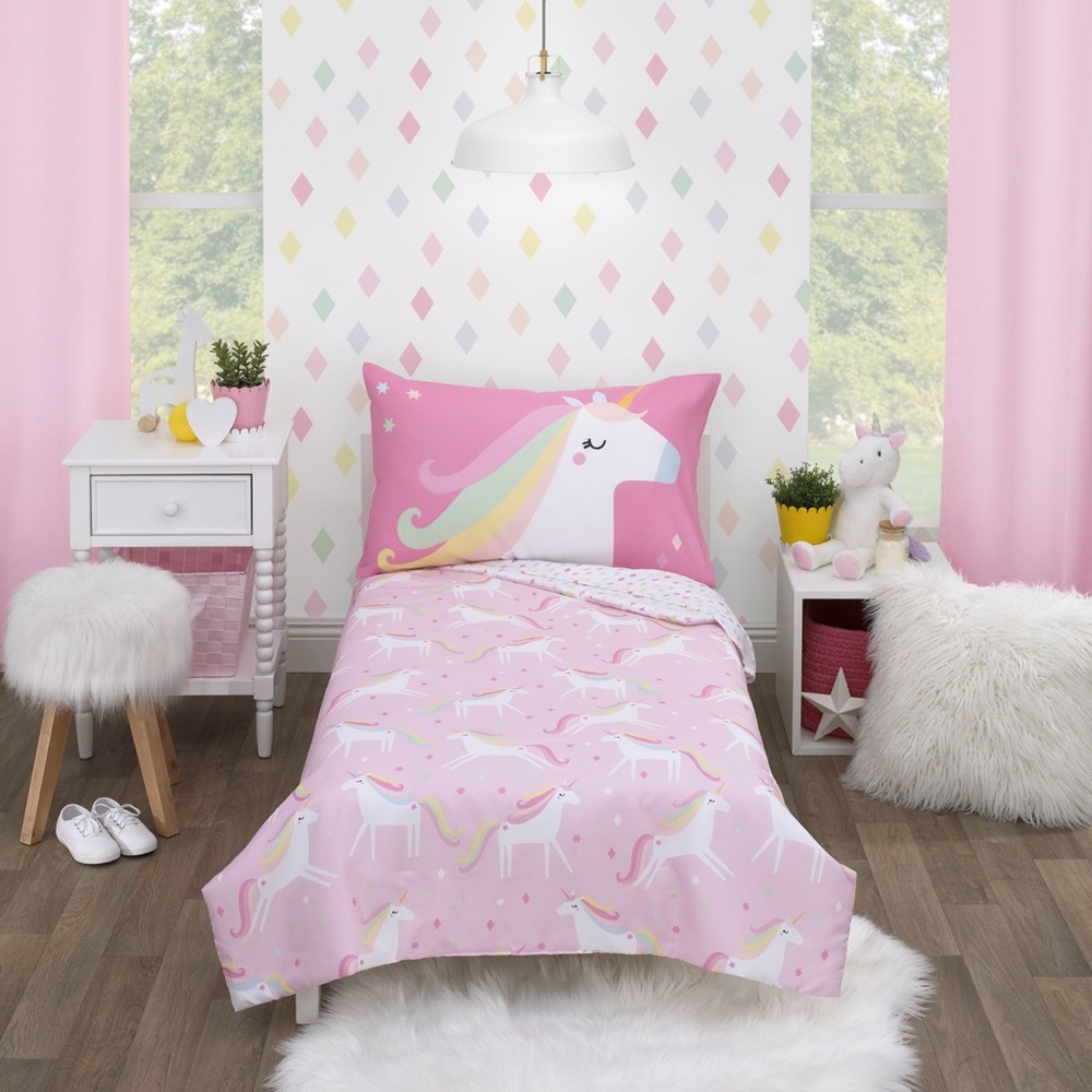 4-Piece Pink Magical Wishes Unicorn Toddler Bedding Set